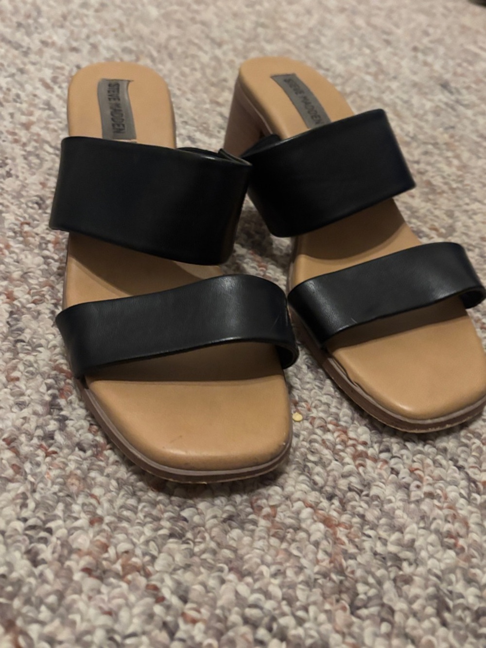 Steve Madden Black Double-Band Block Heel Mules
